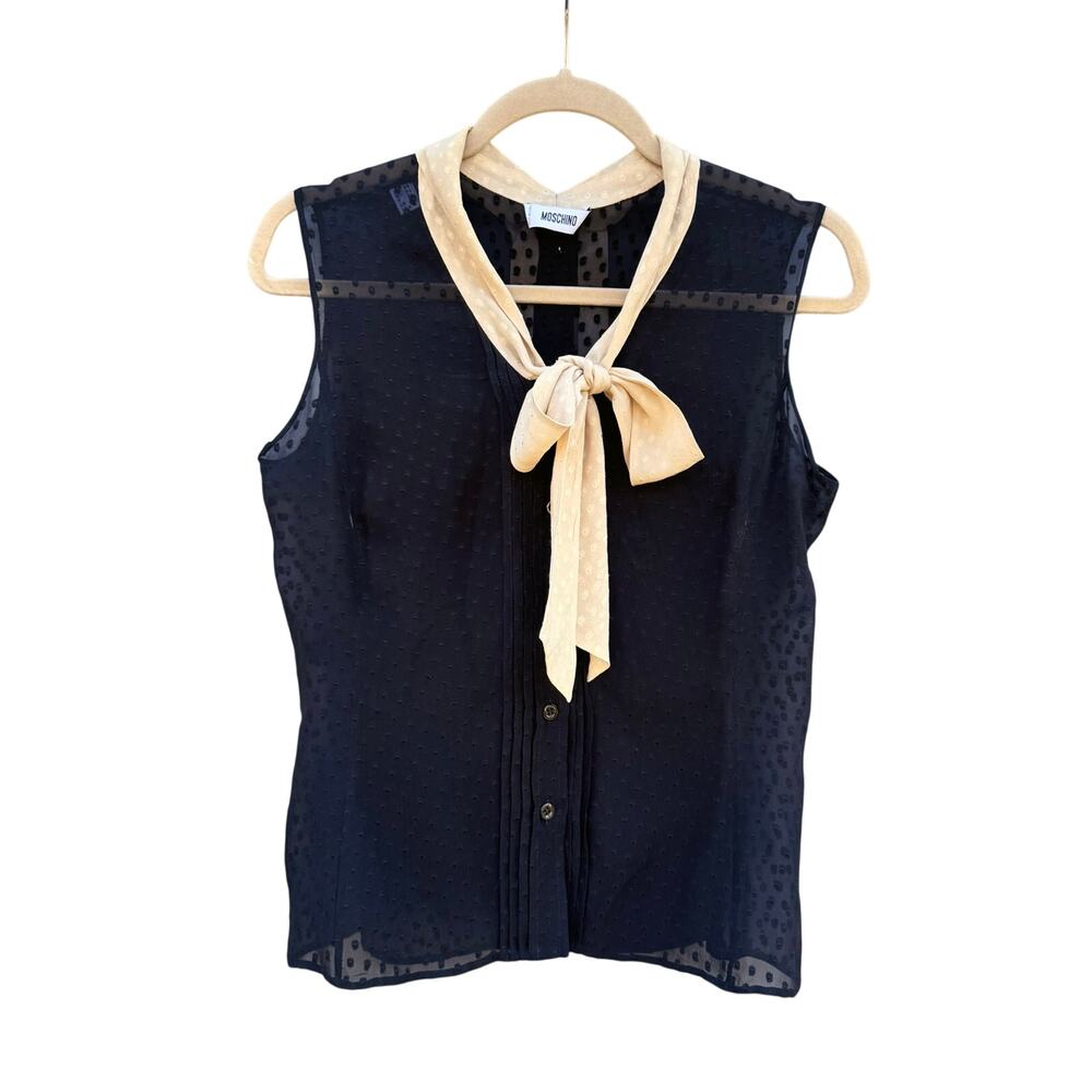 Vintage Moschino Silk Bow Collar Reversible Blouse Tank IT 38 US 4